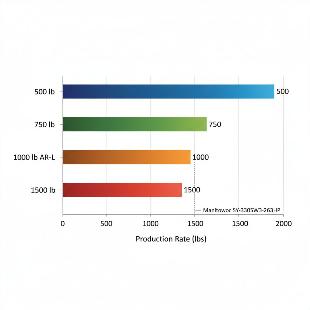 Horizontal bar chart comparing daily ice production capacities of Arctic-Temp industrial models: 500 lb, 750 lb, 1000 lb AR-L, and 1500 lb