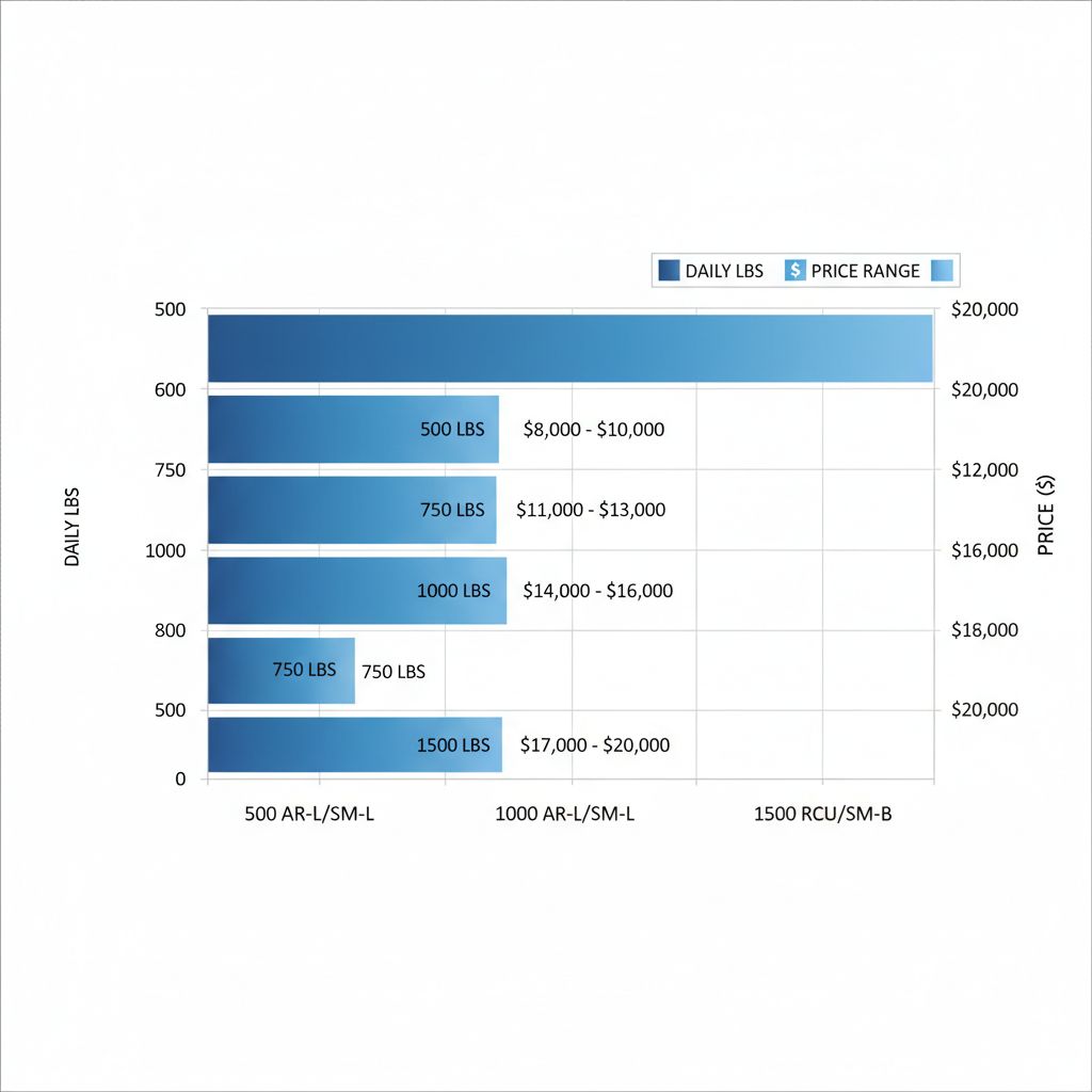 Horizontal bar chart comparing capacities and prices of Arctic-Temp ice machine models